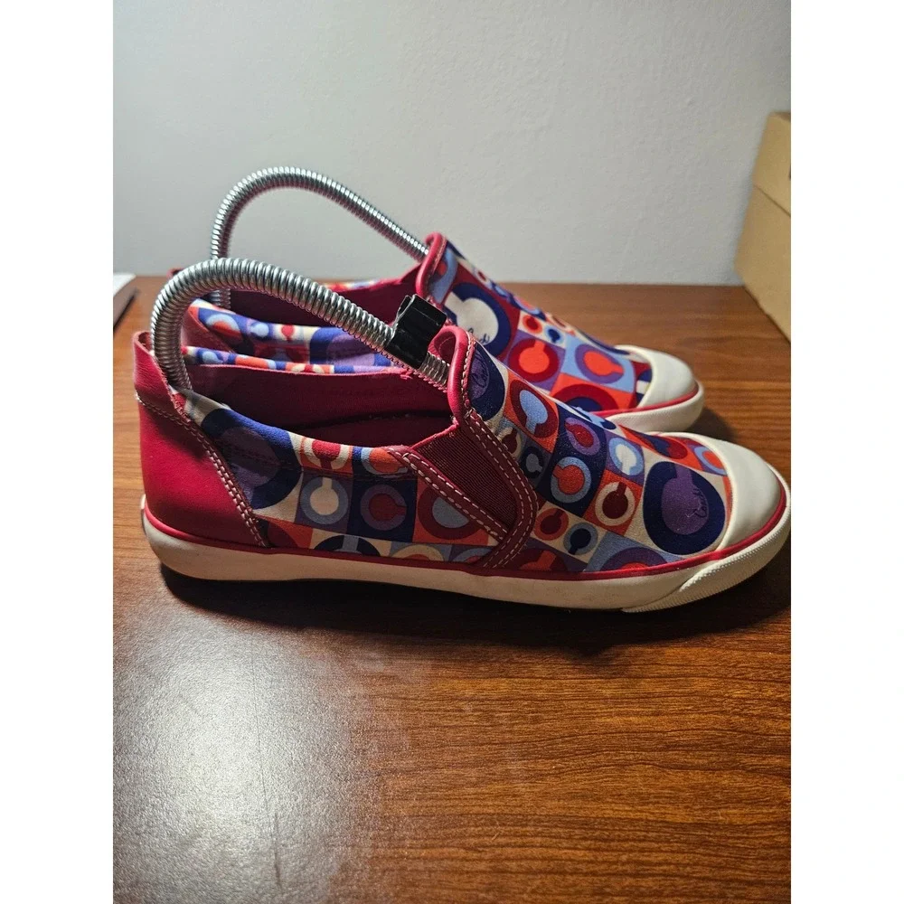 Coach Beale Slip On Sneakers Womens 7.5B Red Multi Color Signature C A1217